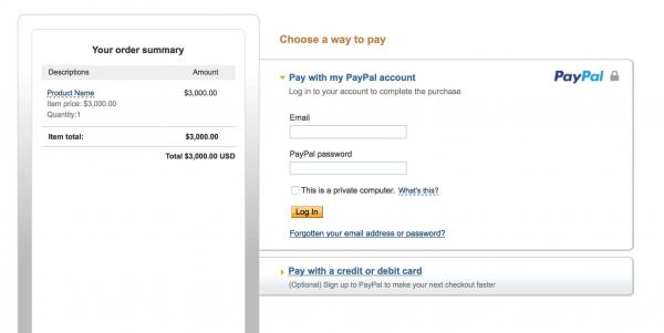 Checkout using PayPal